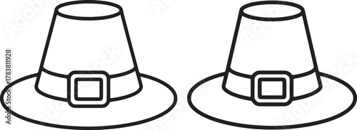 Pilgrim Hat Line Art Illustration, Coloring Book Page Line Art Drawing