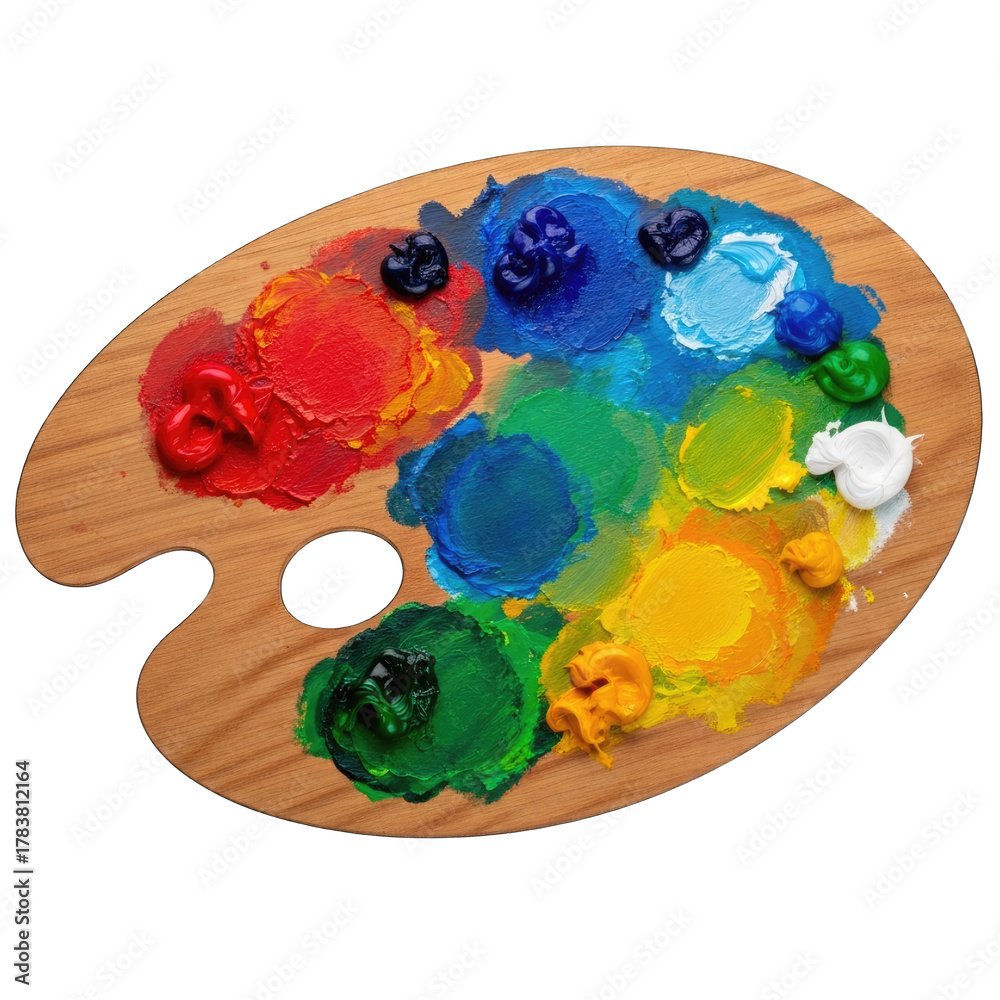 Fototapeta premium Wooden artist palette with colorful oil paints image