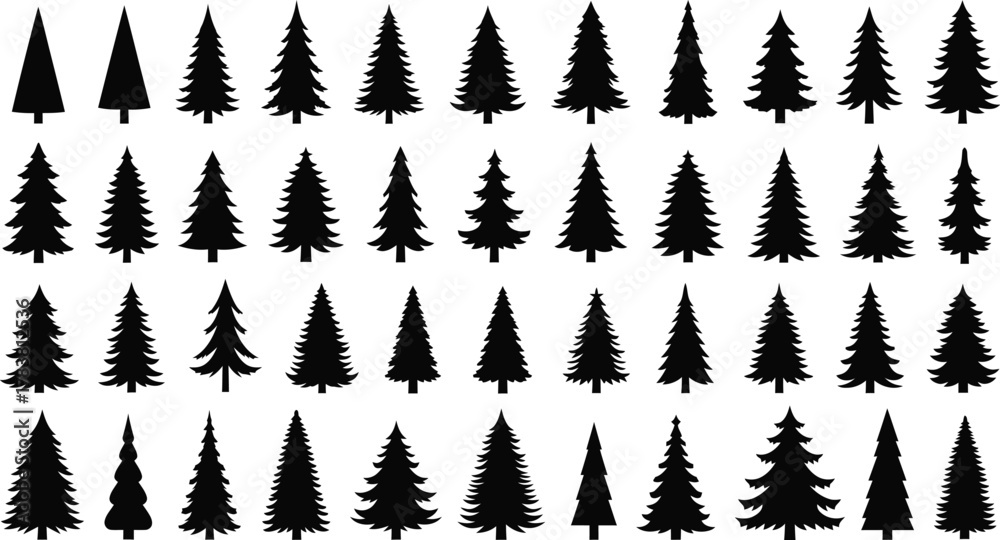Fototapeta premium Christmas tree icons silhouette vector