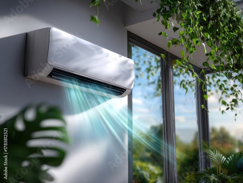 The apartment has air conditioning with blue fresh air waves.