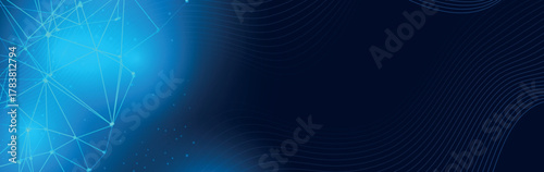 Abstract technology network connection banner design template. Header social network in the global business. Blue background with plexus lines