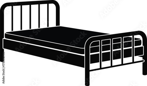 Hospital bed silhouette vector illustration. 