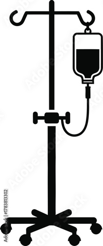 Medical intravenous drip stand vector illustration icon. Adjustable IV medical equipment for Hospital patient treatment care silhouette. 