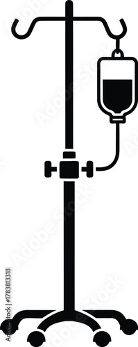 Medical intravenous drip stand vector illustration icon. Adjustable IV medical equipment for Hospital patient treatment care silhouette. 