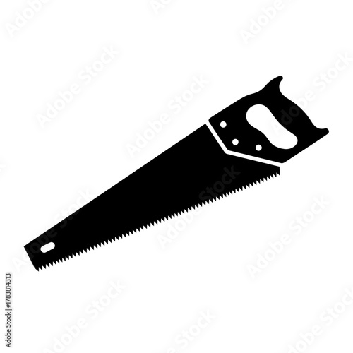 Black Hand Saw Silhouette on White Background for Carpentry.