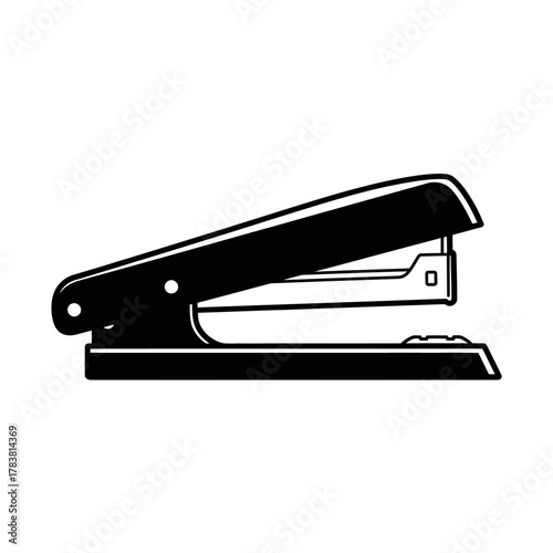 Black Stapler Silhouette Isolated on White Background Office Supply.