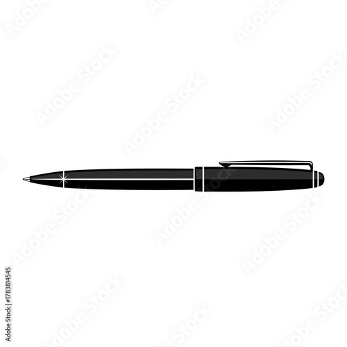 Elegant Black Ballpoint Pen Isolated on White Background.
