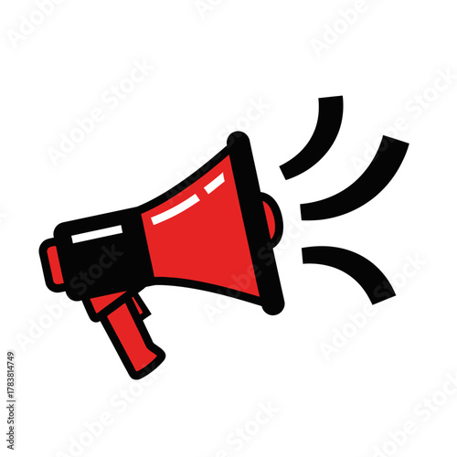 Red and Black Megaphone Announcing Important Information.