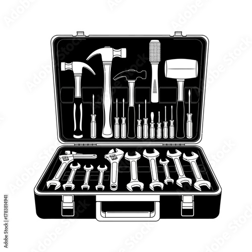 Toolbox full of tools for construction and repair work.