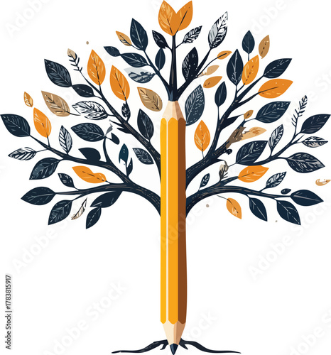 Imaginative Pencil Tree Growing Ideas — Education and Creativity Concept