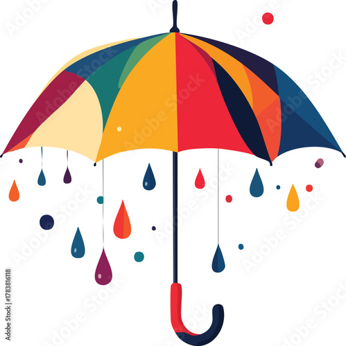 Umbrella Showering Colorful Geometric Shapes in Abstract Artistic Style