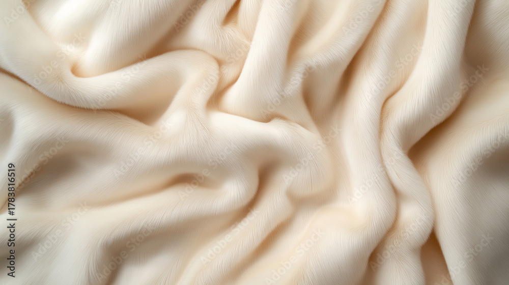 Fototapeta premium Soft beige fabric with smooth folds and delicate texture in gentle light. 