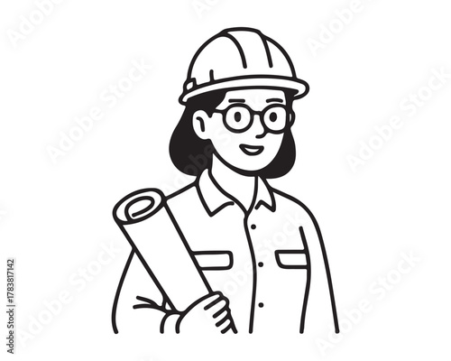 Architectural vision brought to life by confident female engineer with plans for modern sustainable construction projects and innovative design solutions