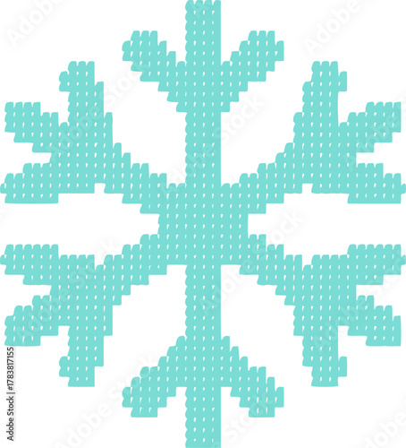 pixelated blue snowflake icon, cross stitch embroidery vector, winter christmas design