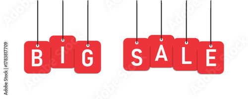 Big Sale Hanging Tags Banner Vector - Red Shopping Label Promotion and Discount Design