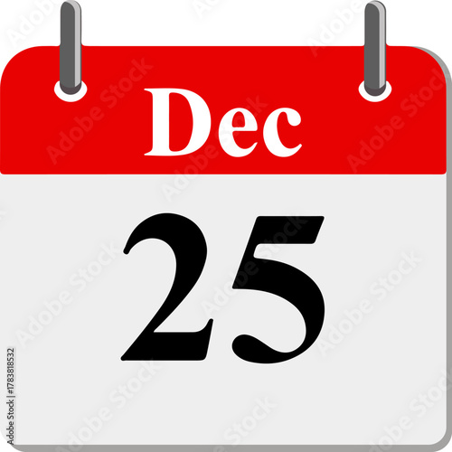 december 25 calendar icon, christmas date reminder, flat vector illustration