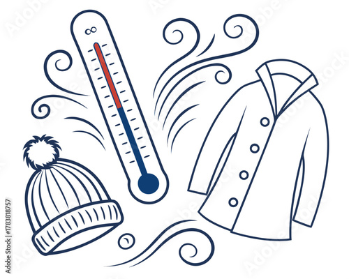 Winter weather essentials thermometer hat and coat