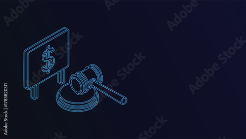 Isometric Auction Concept with Gavel and Dollar Sign Board - Financial Investments Legal Bidding Business Economy Online Auctions Vector Illustration Professional High Quality Stock Content 