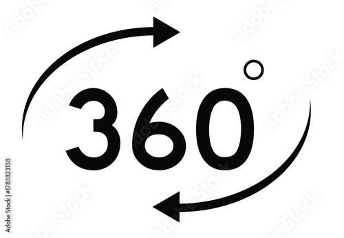 360 Degree Rotation Icon Vector Showing Complete Circular View and Full Turn Symbol