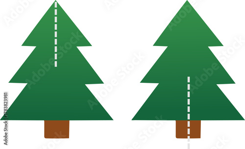 symmetric green fir tree icon, simple flat vector, isolated white background