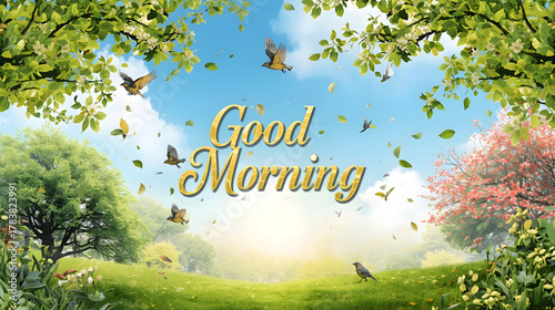 Fototapeta Naklejka Na Ścianę i Meble -  Golden Good Morning: Nature's Awakening