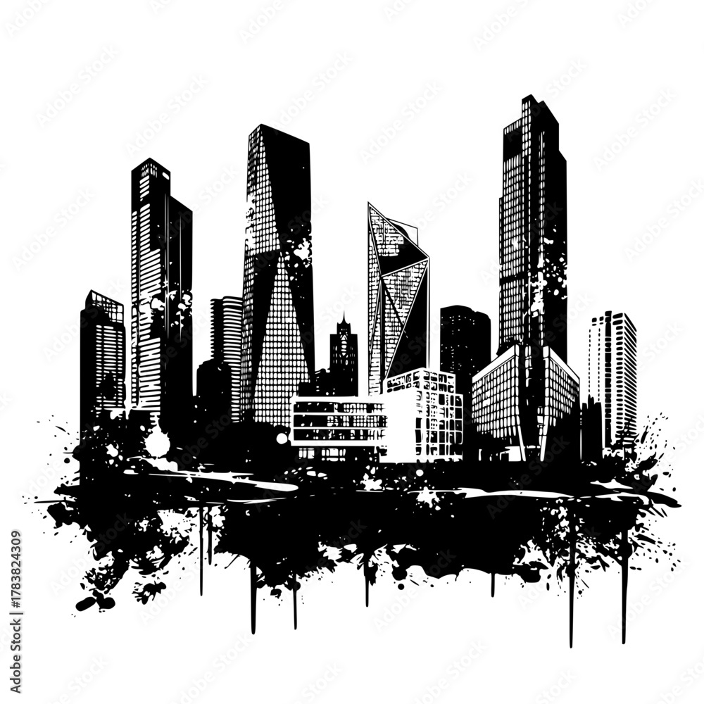 Fototapeta premium Graphic Silhouette of a Modern Metropolis