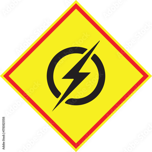 Yellow diamond electrical hazard warning sign with red border