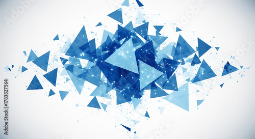 青い三角形の抽象ネットワーク構成　デジタルと幾何学の融合デザイン
