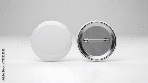 Blank oval pin button mockup with metal backing on white background