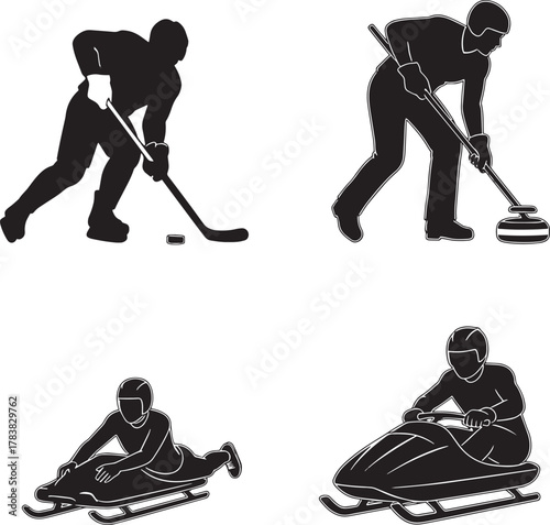 Ice hockey player curling athlete skeleton racer bobsled driver puck stick