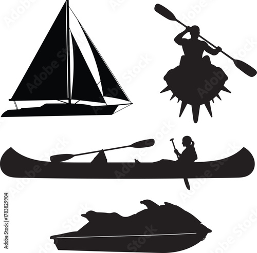Sailboat kayak canoe jet ski watercrafts vector