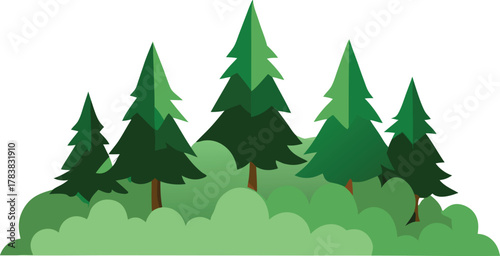 Foggy Forest Landscape Silhouette on White Background | Nature Tree Vector Illustration