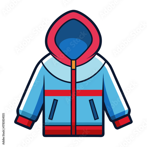 blue jacket with red hood and zipper clip art preview