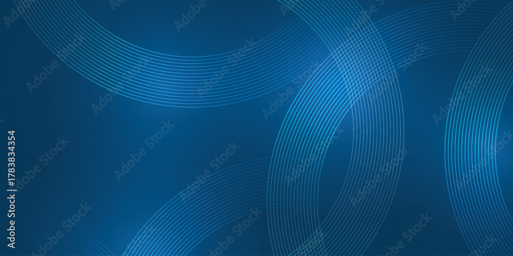 Εκτύπωση καμβά Abstract blue curved line arcs on dark gradient — thin concentric rings, modern