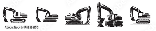 a set of excavator silhouette vectors