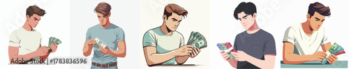 vector of young man counting money