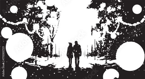 Romantic Winter Stroll on a Magical Christmas Pathway at Dusk