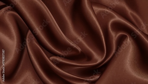 Close up of brown silk fabric with soft folds and a shiny look