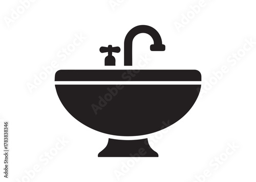 Wash basin or washstand with tap icon, Wash basin or washstand with tap solid vector