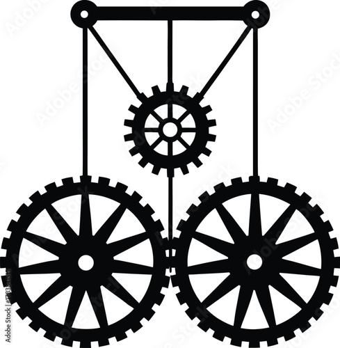 An intricate pulley system silhouette illustration 