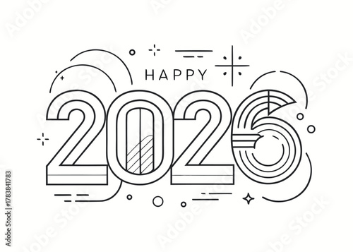 Luxury Golden 2026 Happy New Year Typography Vector Art with Gold Ribbon Confetti on Black Background