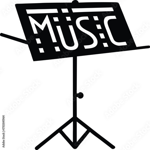 An intricate music stand holding a sheet of music silhouette.