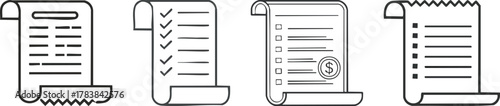 Receipt or bill outline icon symbolizing payment document and business transaction in modern black line
