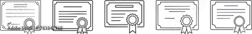Certificate with ribbon badge line art representing award, achievement, and academic honor vector concept