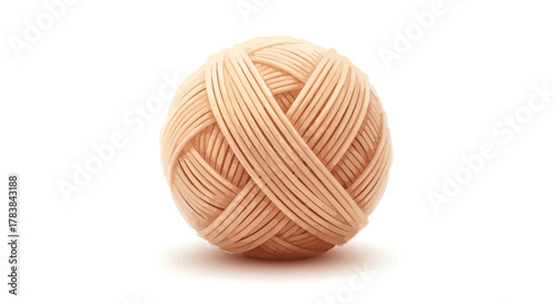 A single ball of peach colored yarn on a white background.