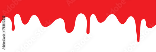 Red blood liquid dripping horizontally seamless repetitive vector illustration pattern isolated on transparent background.