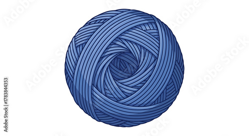 Blue Yarn Ball - A Tightly Wound Sphere of Knitted Fibers.