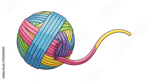 Colorful Ball of Yarn with Loose End.