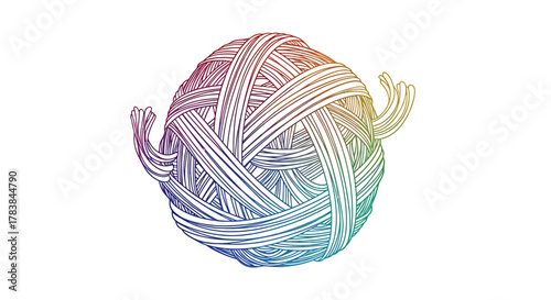 Colorful Yarn Ball Illustration - A Tangled Rainbow of Thread.