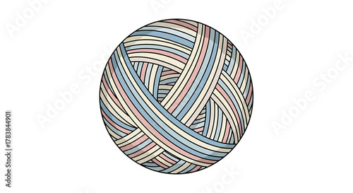 Colorful Yarn Ball with Intricate Weave Pattern.
